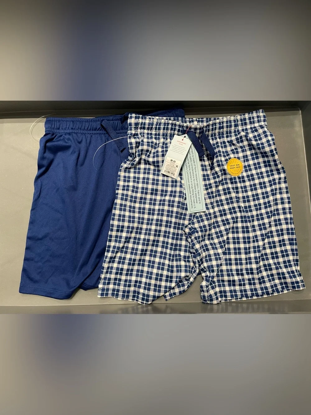 Cat & Jack Boys 2pk Navy Solid/Plaid Pajama Shorts Medium (8) NWT